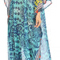 Sakkas Wilder Printed Design Long Sheer Rhinestone Caftan Dress / Cover Up