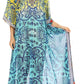 Sakkas Wilder Printed Design Long Sheer Rhinestone Caftan Dress / Cover Up