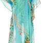 Sakkas Wilder Printed Design Long Sheer Rhinestone Caftan Dress / Cover Up