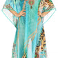 Sakkas Wilder Printed Design Long Sheer Rhinestone Caftan Dress / Cover Up