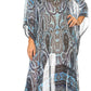 Sakkas Wilder Printed Design Long Sheer Rhinestone Caftan Dress / Cover Up