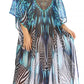 Sakkas Wilder Printed Design Long Sheer Rhinestone Caftan Dress / Cover Up