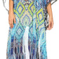 Sakkas Wilder Printed Design Long Sheer Rhinestone Caftan Dress / Cover Up
