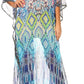 Sakkas Wilder Printed Design Long Sheer Rhinestone Caftan Dress / Cover Up