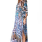 Sakkas Wilder Printed Design Long Sheer Rhinestone Caftan Dress / Cover Up