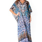 Sakkas Wilder Printed Design Long Sheer Rhinestone Caftan Dress / Cover Up