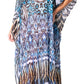 Sakkas Wilder Printed Design Long Sheer Rhinestone Caftan Dress / Cover Up