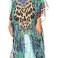 Sakkas Wilder Printed Design Long Sheer Rhinestone Caftan Dress / Cover Up