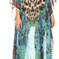 Sakkas Wilder Printed Design Long Sheer Rhinestone Caftan Dress / Cover Up