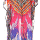Sakkas Wilder Printed Design Long Sheer Rhinestone Caftan Dress / Cover Up