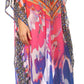 Sakkas Wilder Printed Design Long Sheer Rhinestone Caftan Dress / Cover Up
