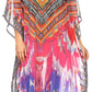 Sakkas Wilder Printed Design Long Sheer Rhinestone Caftan Dress / Cover Up