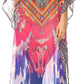 Sakkas Wilder Printed Design Long Sheer Rhinestone Caftan Dress / Cover Up