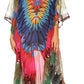 Sakkas Wilder Printed Design Long Sheer Rhinestone Caftan Dress / Cover Up