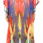 Sakkas Wilder Printed Design Long Sheer Rhinestone Caftan Dress / Cover Up