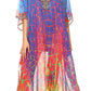 Sakkas Wilder Printed Design Long Sheer Rhinestone Caftan Dress / Cover Up