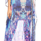 Sakkas Wilder Printed Design Long Sheer Rhinestone Caftan Dress / Cover Up