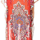 Sakkas Wilder Printed Design Long Sheer Rhinestone Caftan Dress / Cover Up