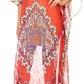 Sakkas Wilder Printed Design Long Sheer Rhinestone Caftan Dress / Cover Up