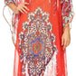 Sakkas Wilder Printed Design Long Sheer Rhinestone Caftan Dress / Cover Up