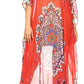 Sakkas Wilder Printed Design Long Sheer Rhinestone Caftan Dress / Cover Up