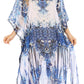 Sakkas Wilder Printed Design Long Sheer Rhinestone Caftan Dress / Cover Up