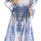 Sakkas Wilder Printed Design Long Sheer Rhinestone Caftan Dress / Cover Up