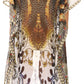 Sakkas Wilder Printed Design Long Sheer Rhinestone Caftan Dress / Cover Up