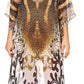 Sakkas Wilder Printed Design Long Sheer Rhinestone Caftan Dress / Cover Up