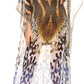 Sakkas Wilder Printed Design Long Sheer Rhinestone Caftan Dress / Cover Up
