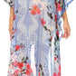 Sakkas Wilder Printed Design Long Sheer Rhinestone Caftan Dress / Cover Up