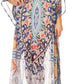 Sakkas Wilder Printed Design Long Sheer Rhinestone Caftan Dress / Cover Up