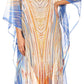 Sakkas Wilder Printed Design Long Sheer Rhinestone Caftan Dress / Cover Up