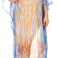 Sakkas Wilder Printed Design Long Sheer Rhinestone Caftan Dress / Cover Up