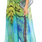 Sakkas Wilder Printed Design Long Sheer Rhinestone Caftan Dress / Cover Up