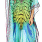 Sakkas Wilder Printed Design Long Sheer Rhinestone Caftan Dress / Cover Up