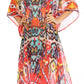 Sakkas Wilder Printed Design Long Sheer Rhinestone Caftan Dress / Cover Up