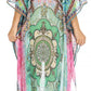 Sakkas Wilder Printed Design Long Sheer Rhinestone Caftan Dress / Cover Up