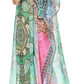 Sakkas Wilder Printed Design Long Sheer Rhinestone Caftan Dress / Cover Up