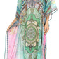 Sakkas Wilder Printed Design Long Sheer Rhinestone Caftan Dress / Cover Up