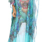 Sakkas Wilder Printed Design Long Sheer Rhinestone Caftan Dress / Cover Up
