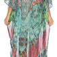 Sakkas Wilder Printed Design Long Sheer Rhinestone Caftan Dress / Cover Up