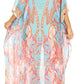 Sakkas Wilder Printed Design Long Sheer Rhinestone Caftan Dress / Cover Up