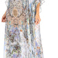 Sakkas Wilder Printed Design Long Sheer Rhinestone Caftan Dress / Cover Up