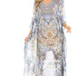 Sakkas Wilder Printed Design Long Sheer Rhinestone Caftan Dress / Cover Up