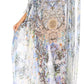 Sakkas Wilder Printed Design Long Sheer Rhinestone Caftan Dress / Cover Up