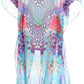 Sakkas Wilder Printed Design Long Sheer Rhinestone Caftan Dress / Cover Up