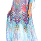 Sakkas Wilder Printed Design Long Sheer Rhinestone Caftan Dress / Cover Up