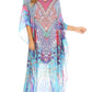 Sakkas Wilder Printed Design Long Sheer Rhinestone Caftan Dress / Cover Up