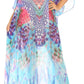 Sakkas Wilder Printed Design Long Sheer Rhinestone Caftan Dress / Cover Up